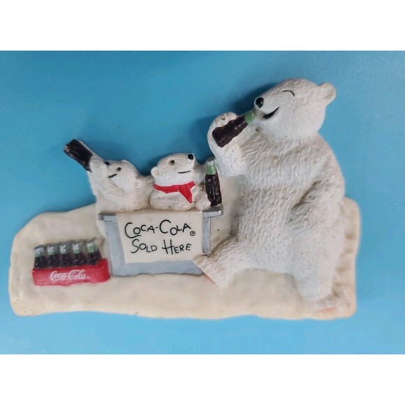 Coca Cola Polar Bear Baby Bears 3D Refrigerator Rubber Magnet 1996 Vintage - Picture 2 of 6